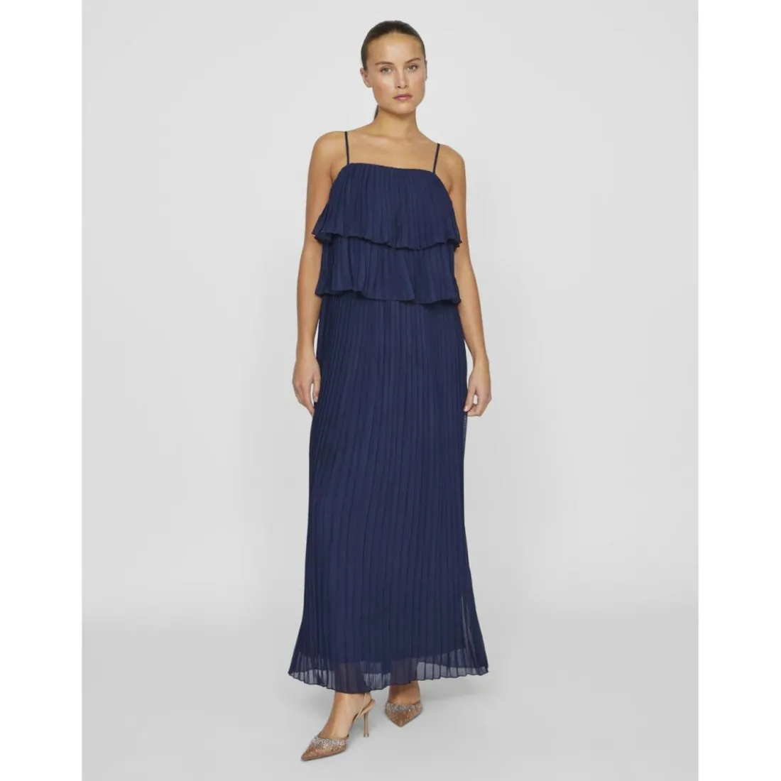 Robe longue à bretelles Chiffan bleu Luna