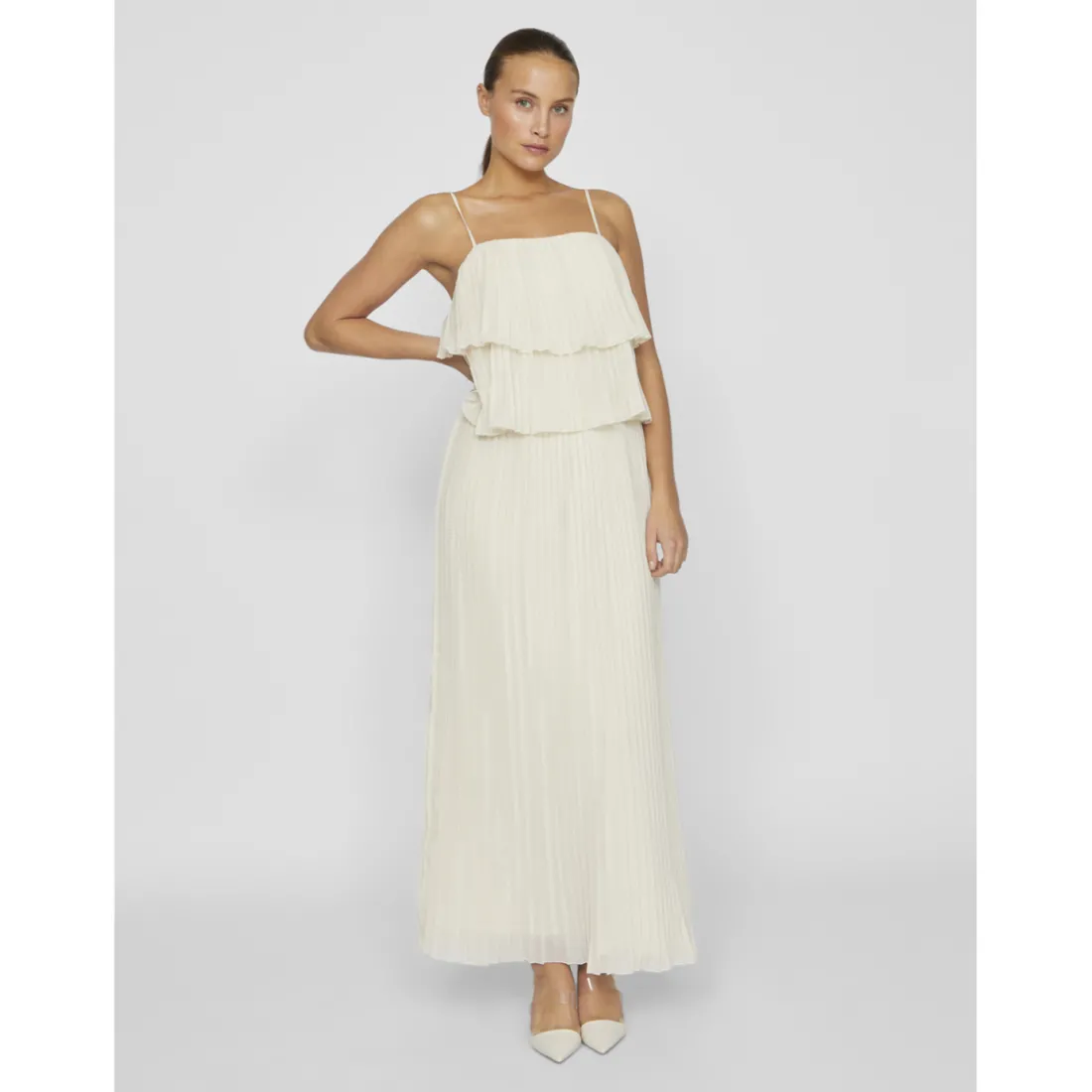 Robe longue à bretelles Chiffan gris Gaia