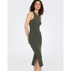 Robe longue Col rond Sans manches Au-dessus du genou gris en coton