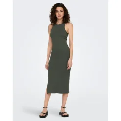 Robe longue Col rond Sans manches Au-dessus du genou gris en coton
