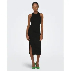 Robe longue Col rond Sans manches Au-dessus du genou noir en coton