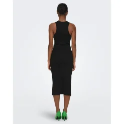 Robe longue Col rond Sans manches Au-dessus du genou noir en coton