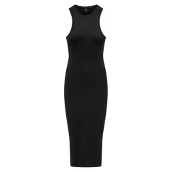 Robe longue Col rond Sans manches Au-dessus du genou noir en coton