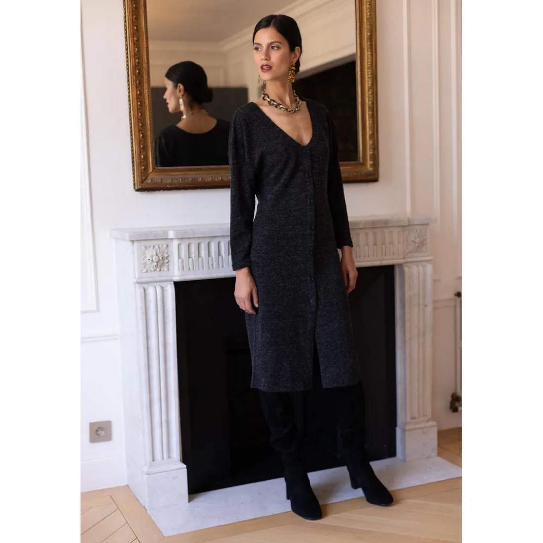 Robe longue dos V Damienne gris