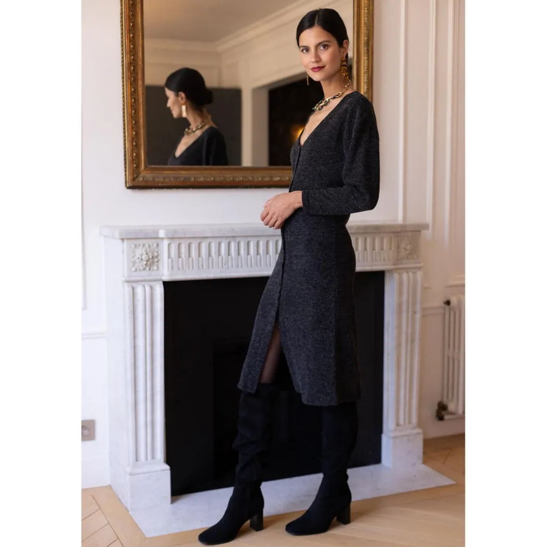 Robe longue dos V Damienne gris