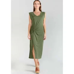 Robe longue droite GANA vert en coton modal