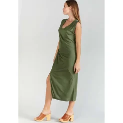Robe longue droite GANA vert en coton modal