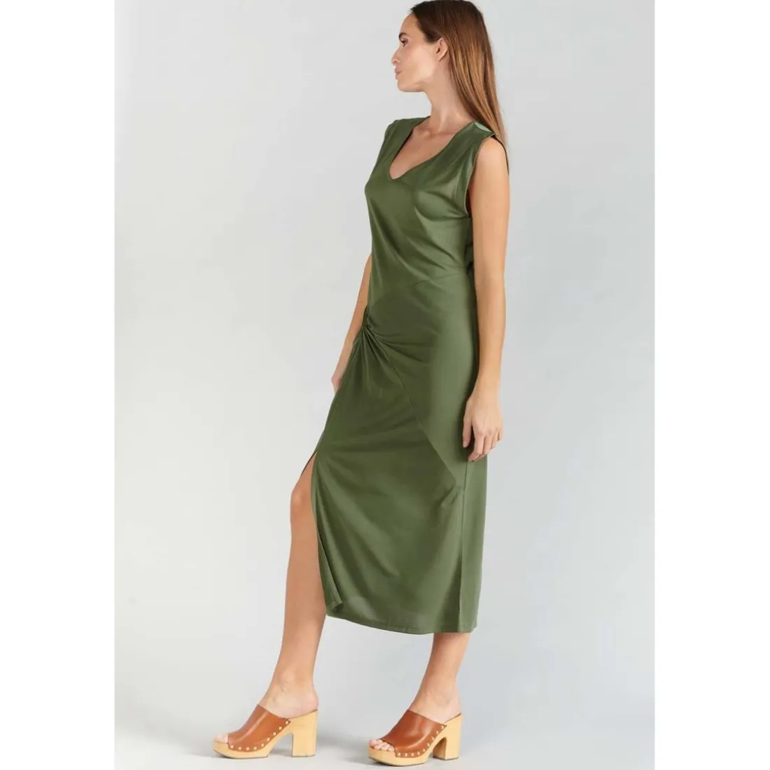 Robe longue droite GANA vert en coton modal