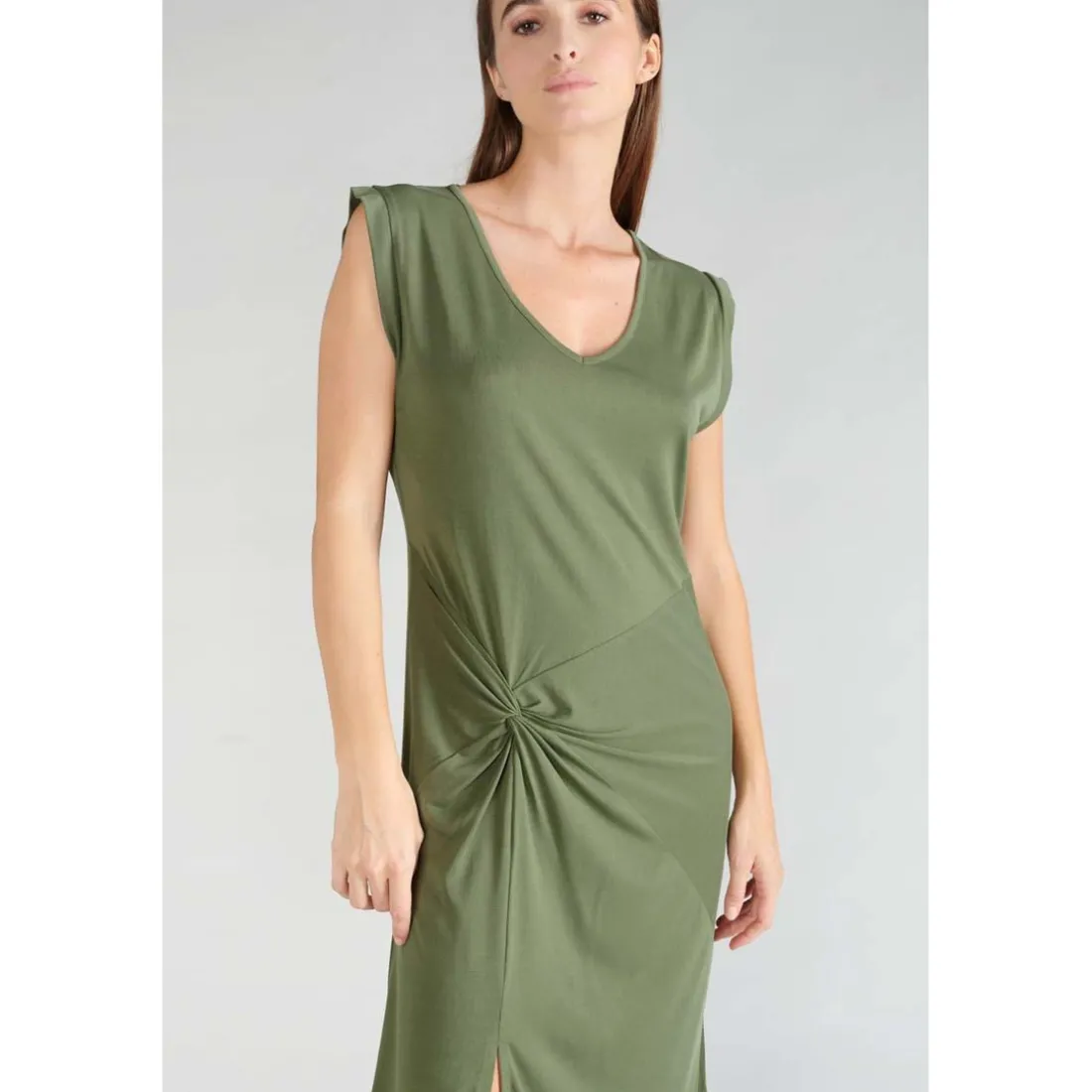 Robe longue droite GANA vert en coton modal