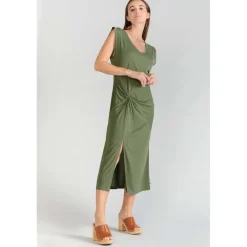 Robe longue droite GANA vert en coton modal
