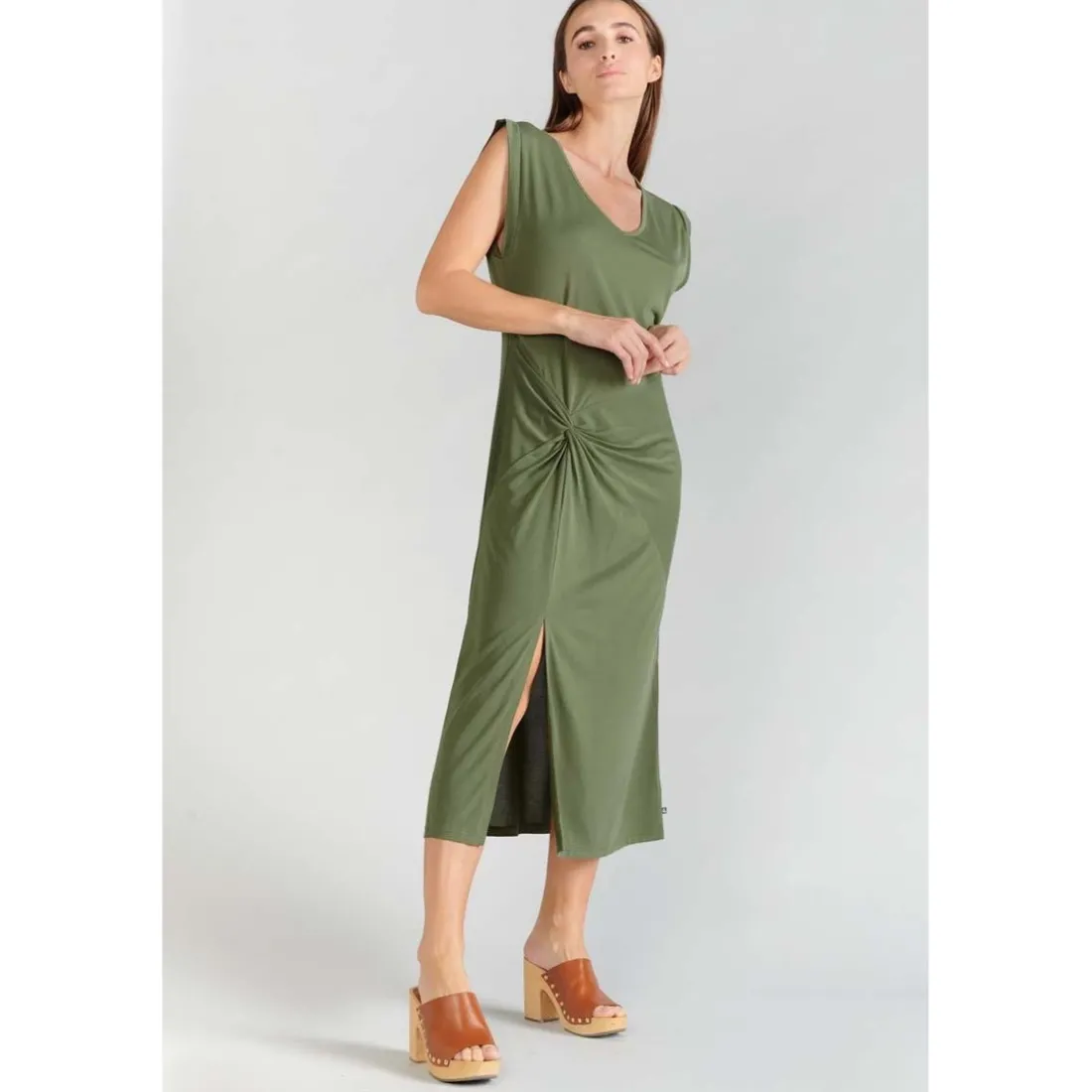 Robe longue droite GANA vert en coton modal