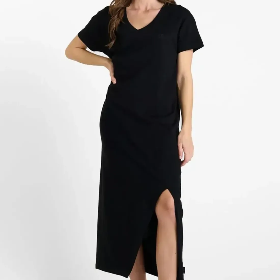 Robe longue droite ROJO noir Vera en coton
