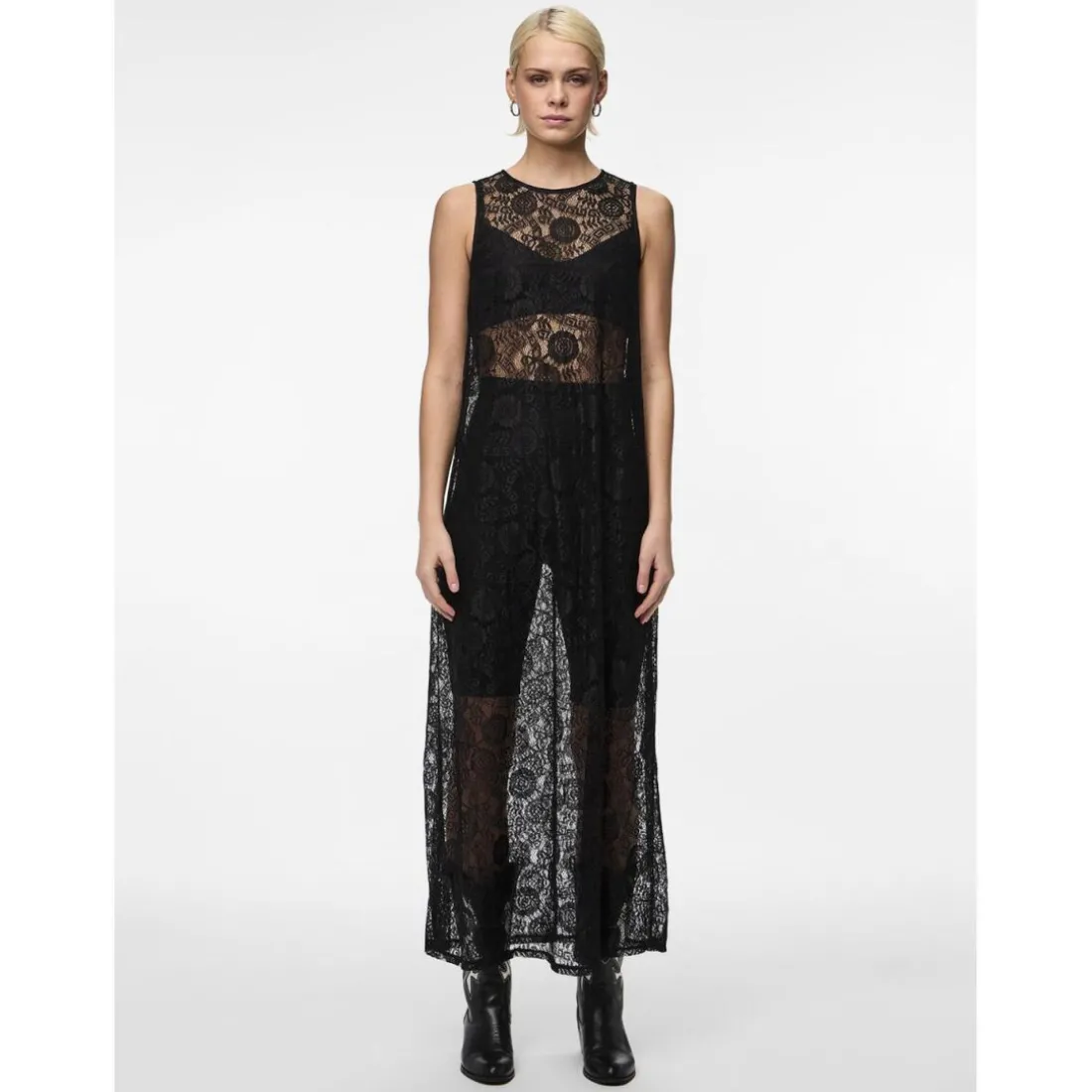 Robe longue en dentelle Colline noir Anya