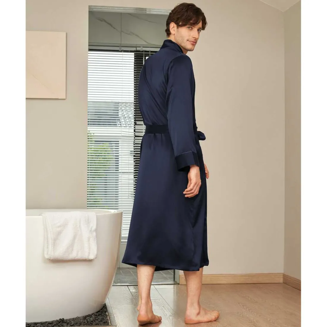 Robe Longue En Soie Luxueuse Classique Pour Homme bleu marine