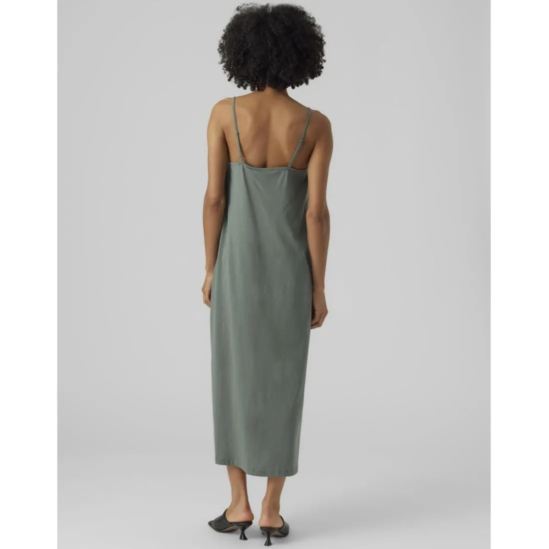 Robe longue fine bretelle vert Juno