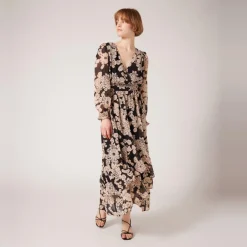 Robe longue imprimée cache-coeur noir