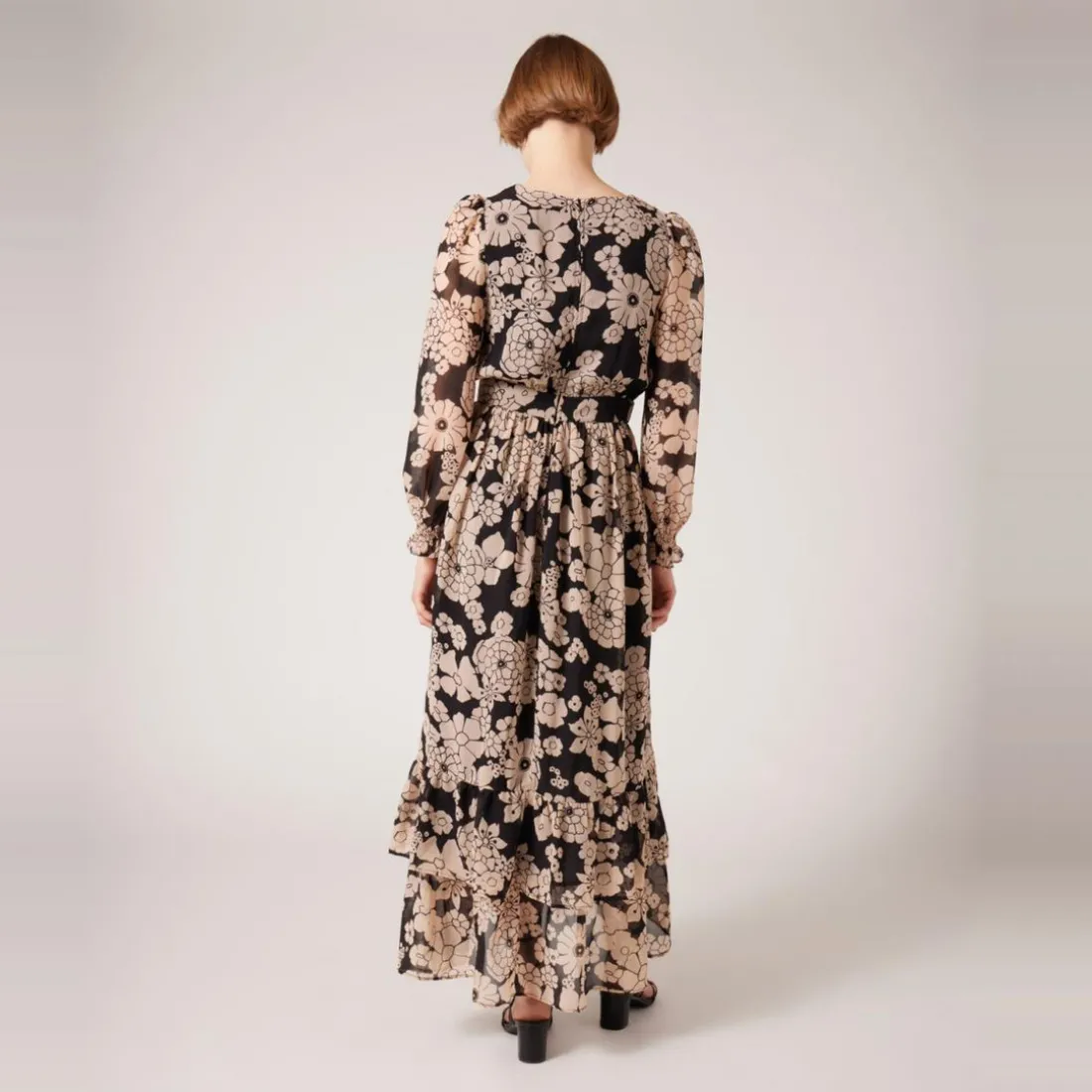 Robe longue imprimée cache-coeur noir