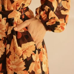 Robe longue imprimée Nancy orange en viscose