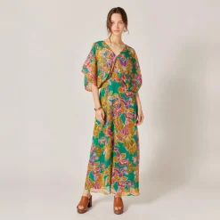 Robe longue imprimée vert