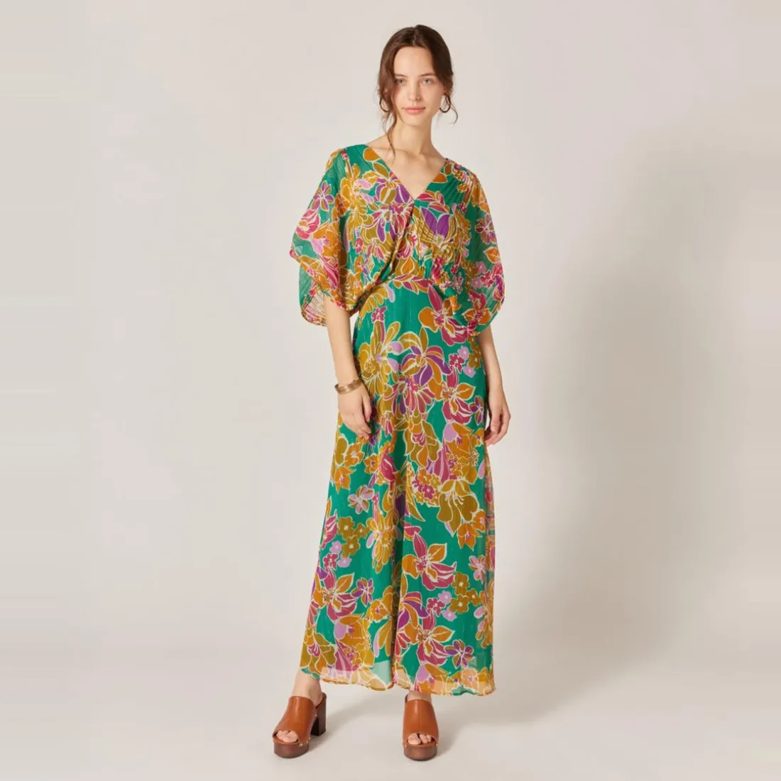 Robe longue imprimée vert