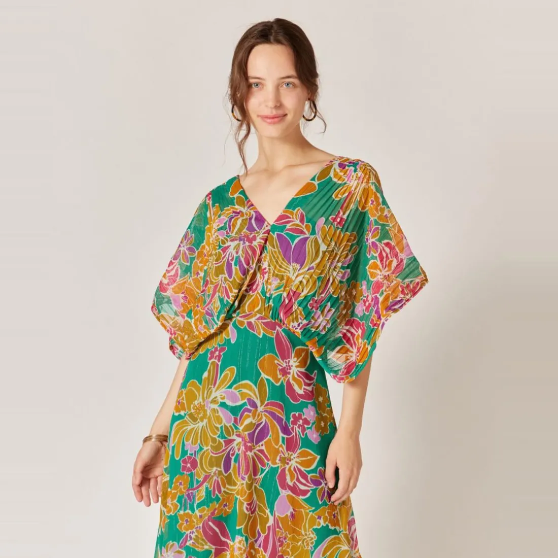 Robe longue imprimée vert