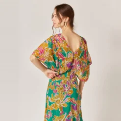 Robe longue imprimée vert