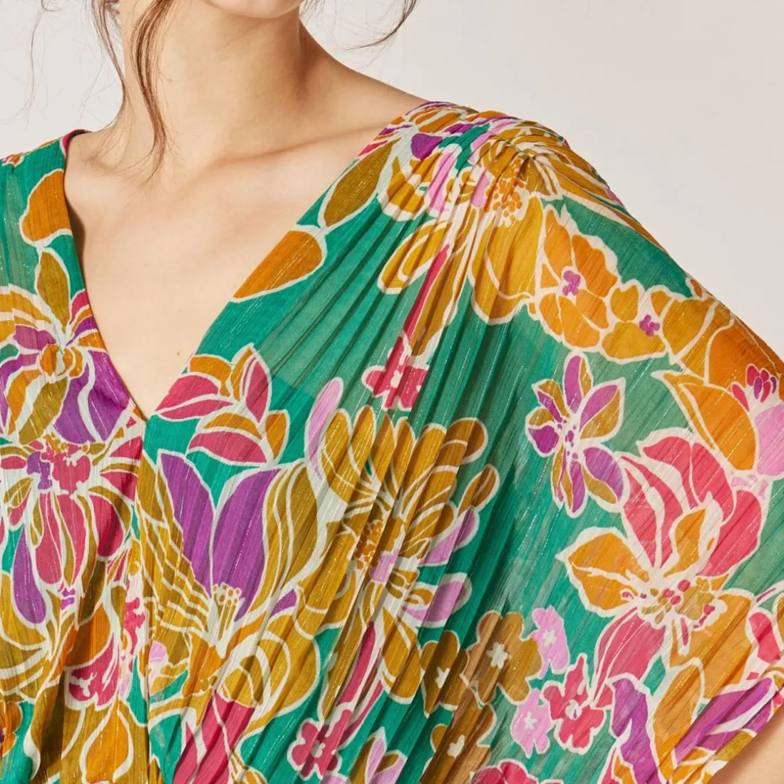 Robe longue imprimée vert