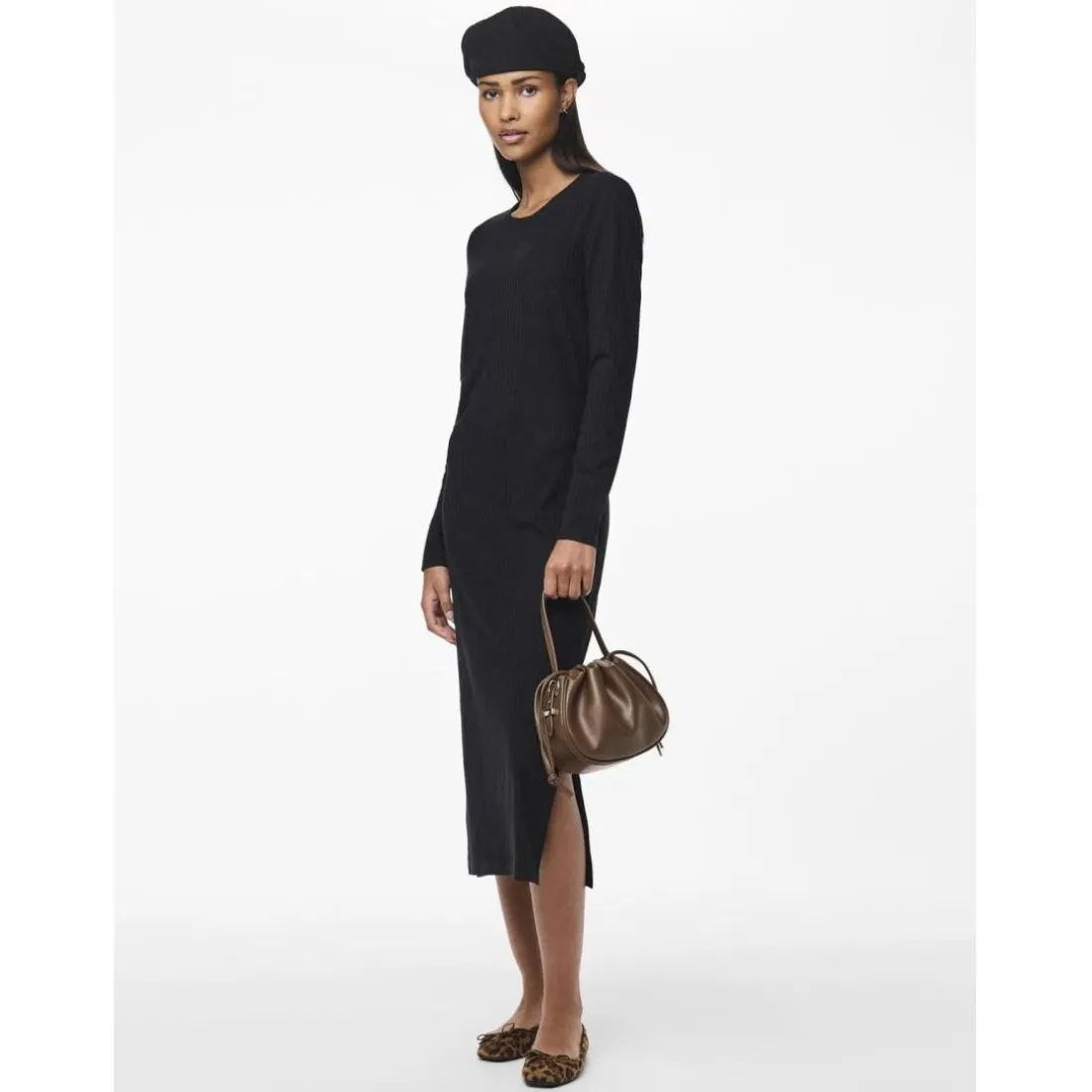 Robe longue manches longues en jersey noire Kylie Noor