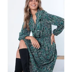 Robe longue multicolore avec ourlet asymétrique - Verte en viscose