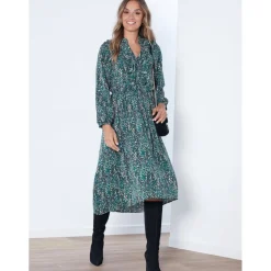 Robe longue multicolore avec ourlet asymétrique - Verte en viscose