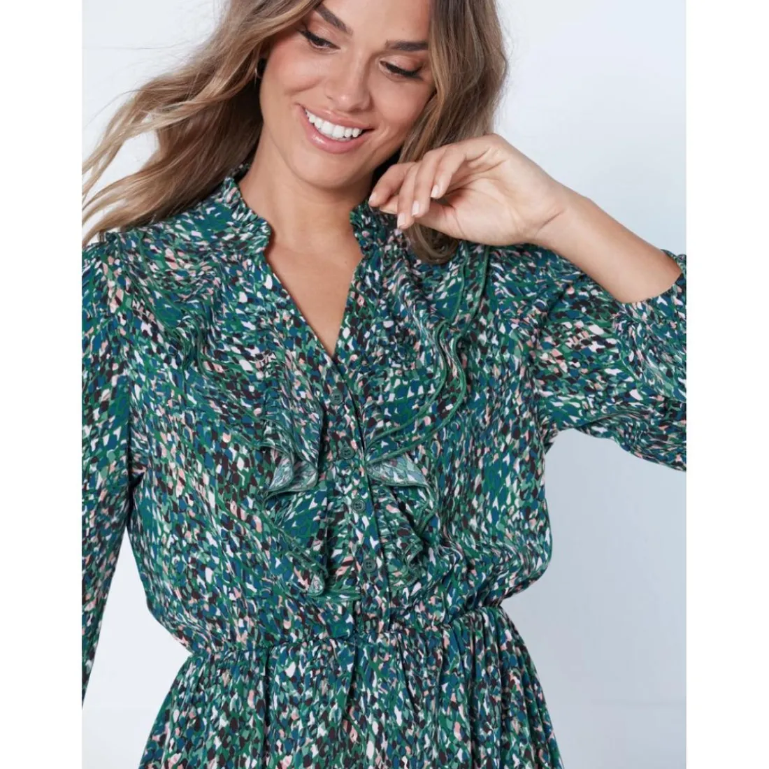 Robe longue multicolore avec ourlet asymétrique - Verte en viscose