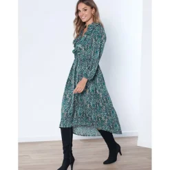 Robe longue multicolore avec ourlet asymétrique - Verte en viscose