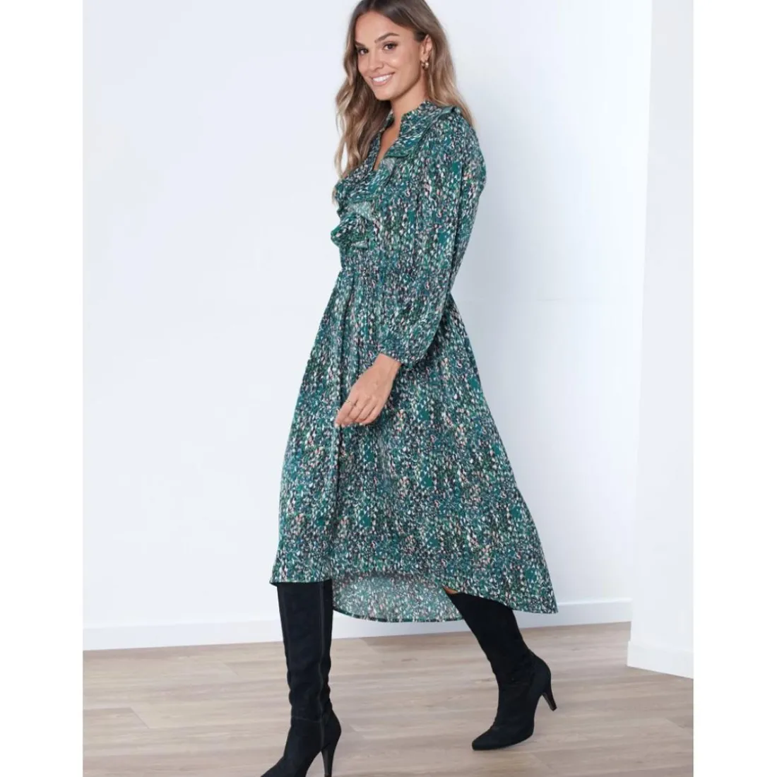 Robe longue multicolore avec ourlet asymétrique - Verte en viscose