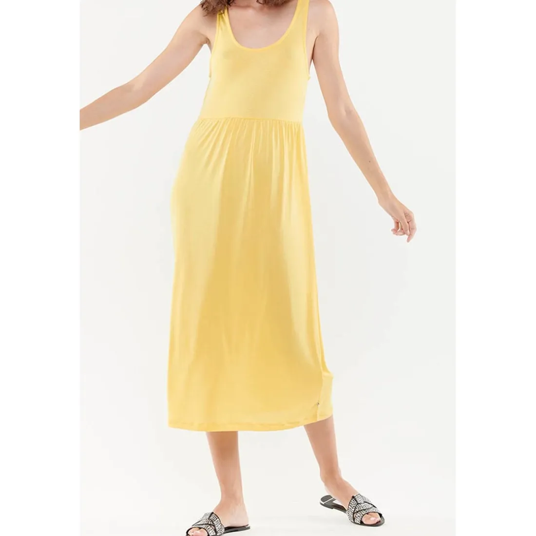 Robe longue plissée LALY jaune