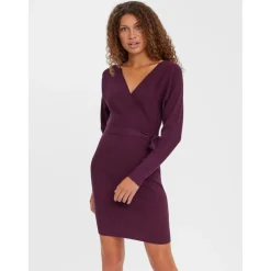 Robe longue Regular Fit Col en V Manches longues Au-dessus du genou violet