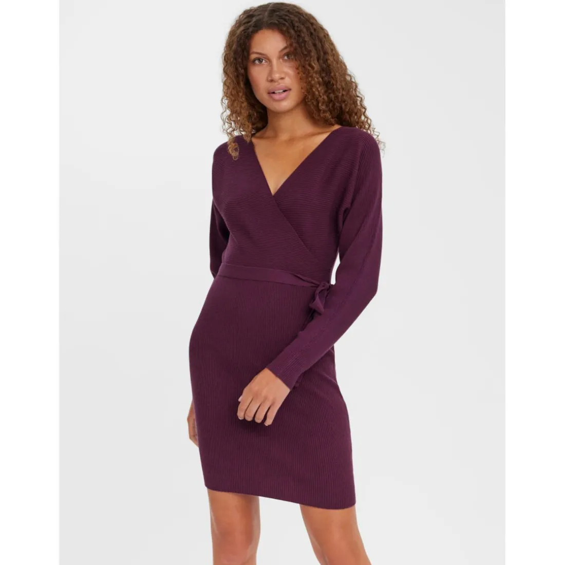 Robe longue Regular Fit Col en V Manches longues Au-dessus du genou violet