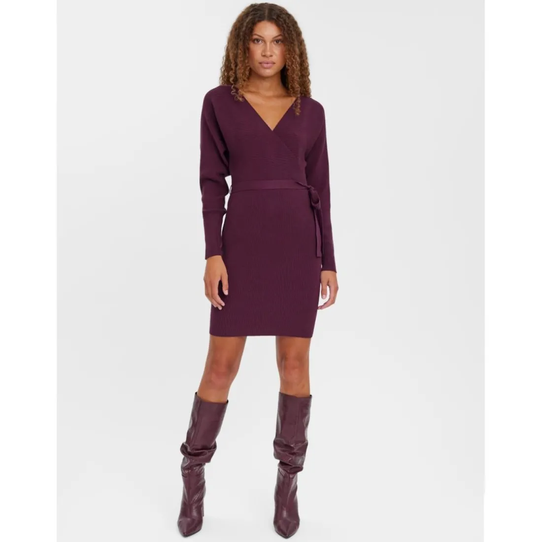 Robe longue Regular Fit Col en V Manches longues Au-dessus du genou violet