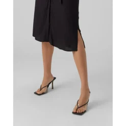 Robe longue Regular Fit Col en V Manches courtes Au-dessus du genou noir Jade