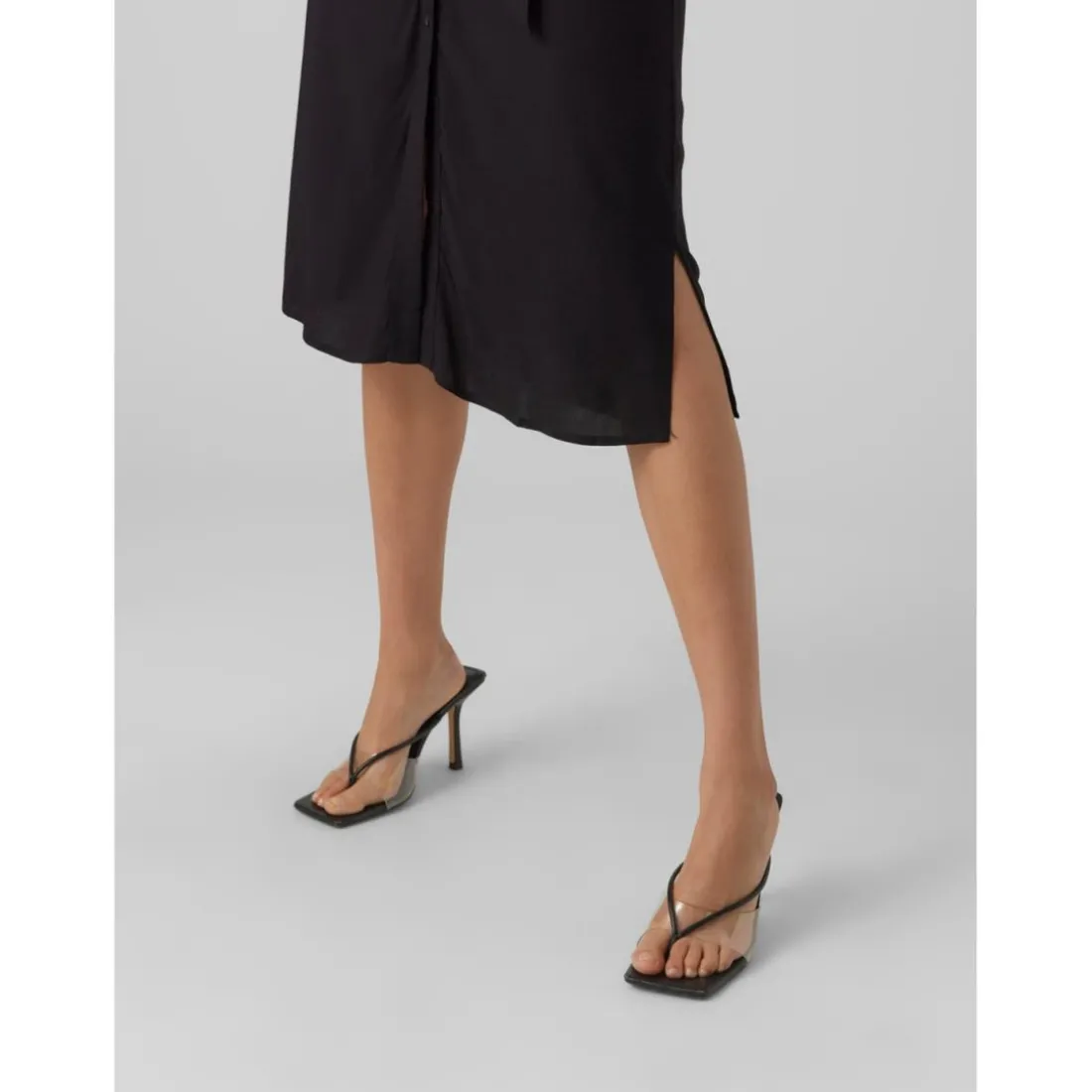 Robe longue Regular Fit Col en V Manches courtes Au-dessus du genou noir Jade