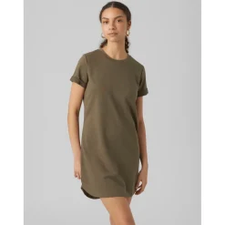 Robe longue Regular Fit Col rond Manches courtes Au-dessus du genou vert