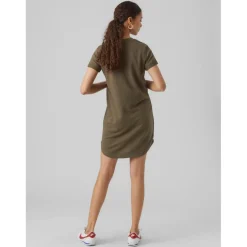 Robe longue Regular Fit Col rond Manches courtes Au-dessus du genou vert