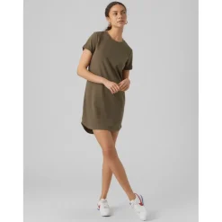 Robe longue Regular Fit Col rond Manches courtes Au-dessus du genou vert