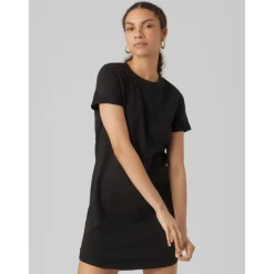 Robe longue Regular Fit Col rond Manches courtes Au-dessus du genou noir