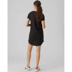 Robe longue Regular Fit Col rond Manches courtes Au-dessus du genou noir