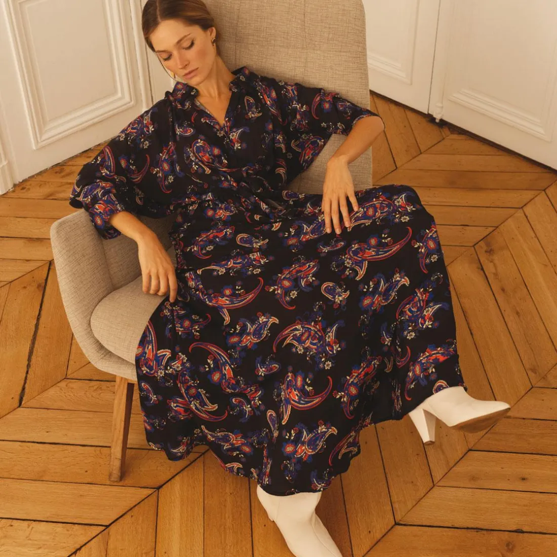 Robe longue Roman noir en viscose