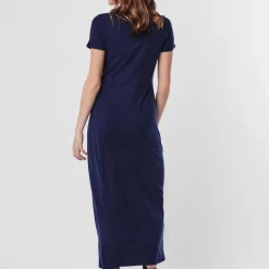Robe longue Slim Fit Col rond Manches courtes bleu