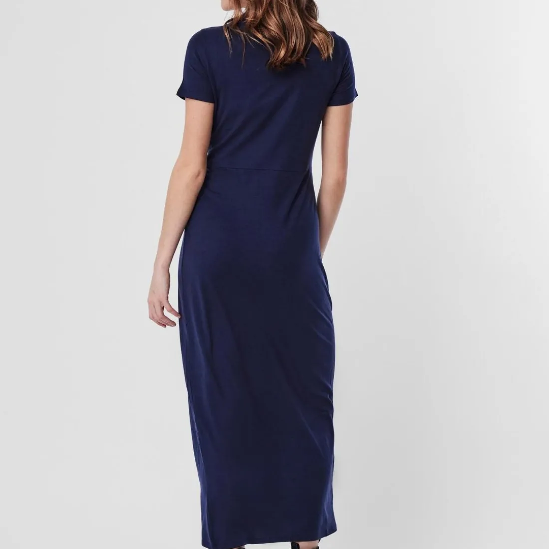 Robe longue Slim Fit Col rond Manches courtes bleu