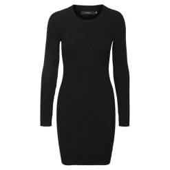 Robe longue Slim Fit Col rond Manches longues noir en viscose