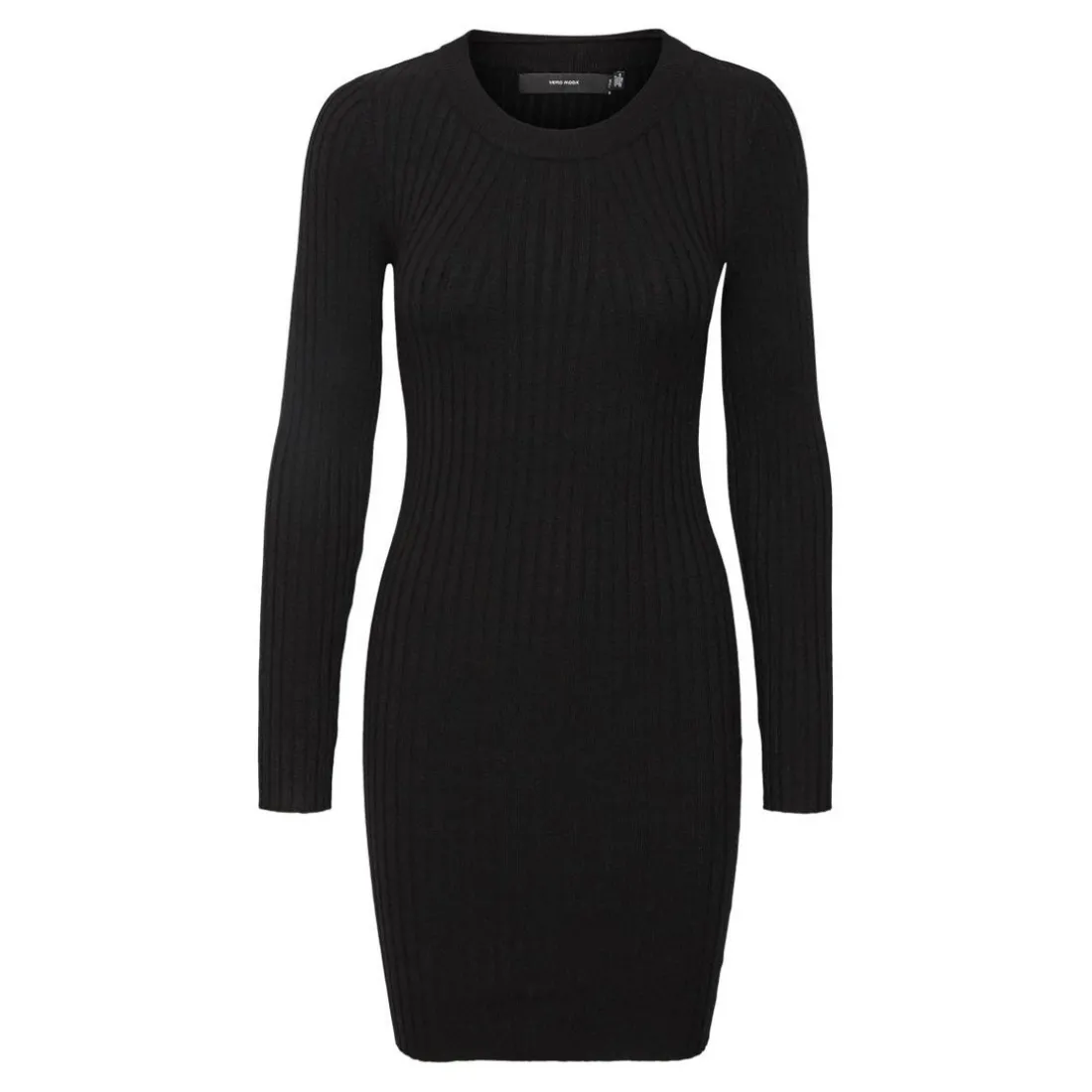 Robe longue Slim Fit Col rond Manches longues noir en viscose
