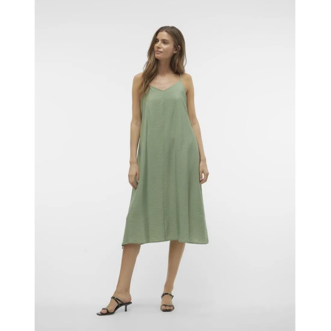 Robe longueur cheville col en v sans manches vert Lucy